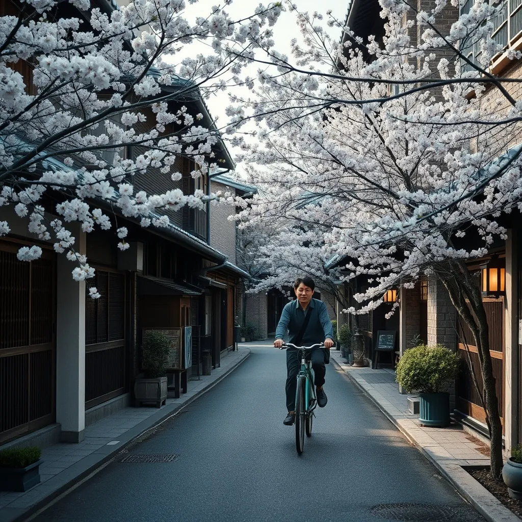 桜が咲く京都の町家通り。歴史と日常が共存する風景