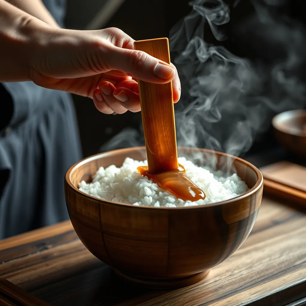 酢飯を切るように混ぜる職人の手技