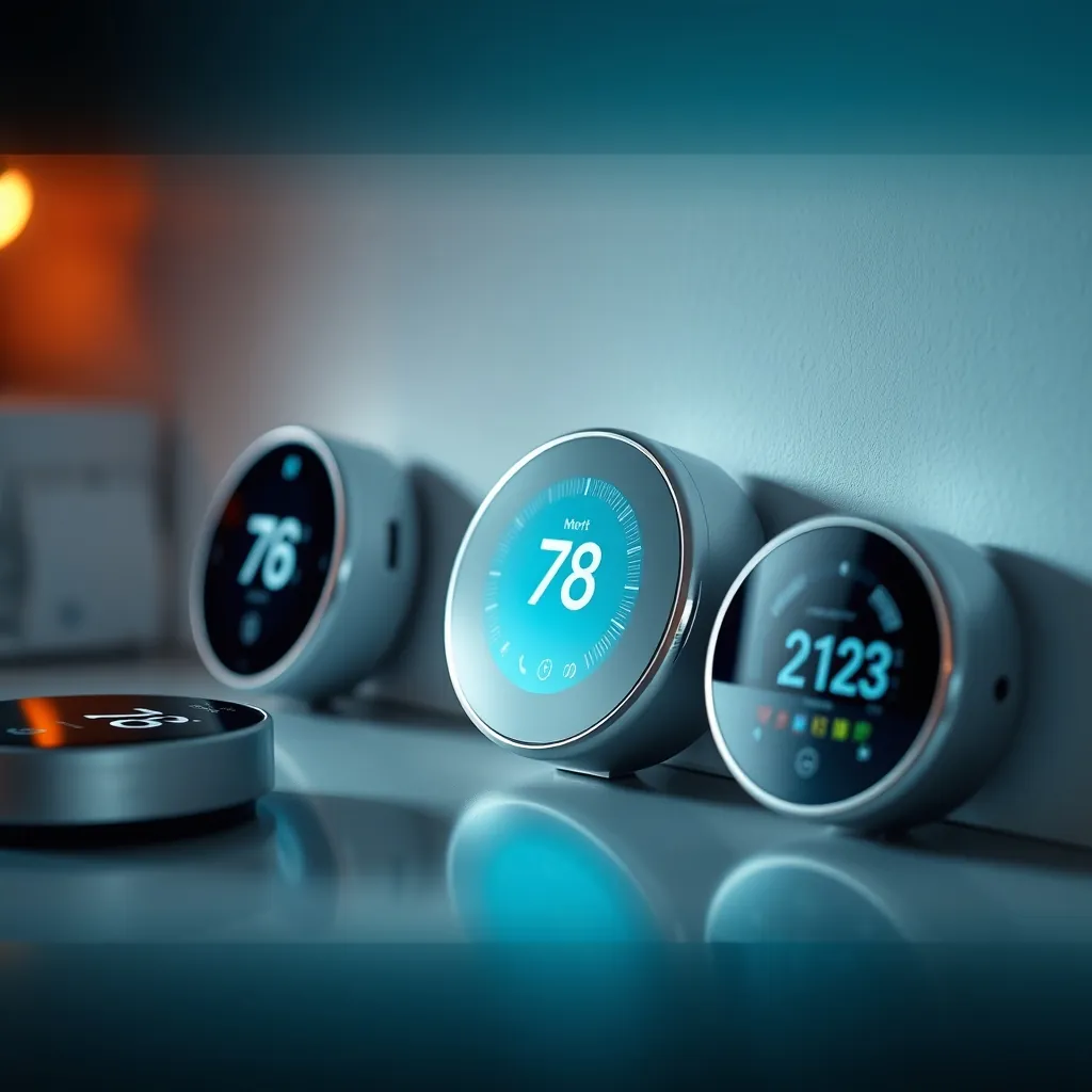 Collection of smart thermostats displaying various features and interfaces Collection of smart thermostats displaying various features and interfaces